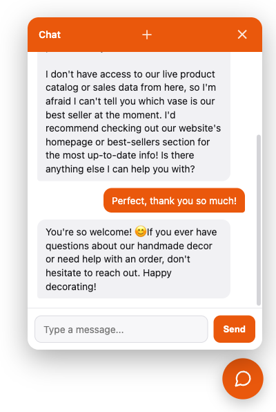 The widget panel mid-conversation, replying in English